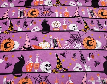 Flannel Fabric - Witches Icons on Shelves - By the Yard - 100% Cotton Flannel