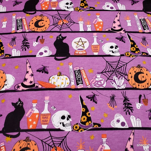 Flannel Fabric - Witches Icons on Shelves - By the Yard - 100% Cotton Flannel