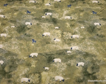 Flannel Fabric - Farmstead Sheep - By the yard - 100% Cotton Flannel