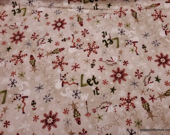Christmas Premium Flannel Fabric - Let it Snow Beige Premium - By the yard - 100% Premium Cotton Flannel