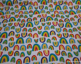 Premium Flannel Fabric - Rainbows on White Premium Flannel - By the yard - 100% Cotton Flannel