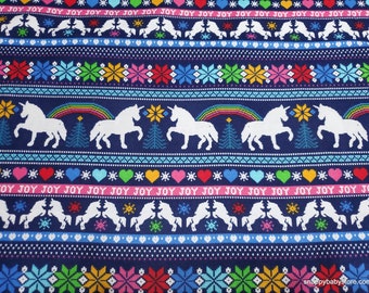 Christmas Flannel Fabric - Unicorn Fair Isle - By the yard - 100% Cotton Flannel