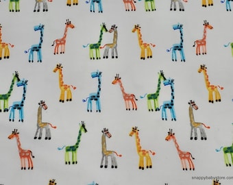 Premium Flannel Fabric - Multi Giraffes on White Premium - By the yard - 100% Cotton Flannel