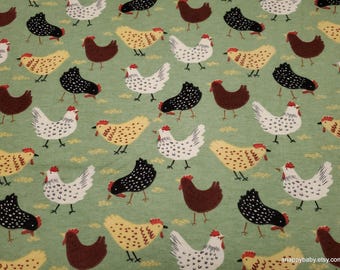 Remnant Flannel Fabric - Multi Chickens - Choose your Size - 100% Cotton Flannel
