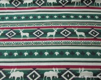 Flannel Fabric - Deer and Moose Stripes - By the Yard - 100% Cotton Flannel