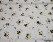 Flannel Fabric - Busy Bee on White - By the yard - 100% Cotton Flannel