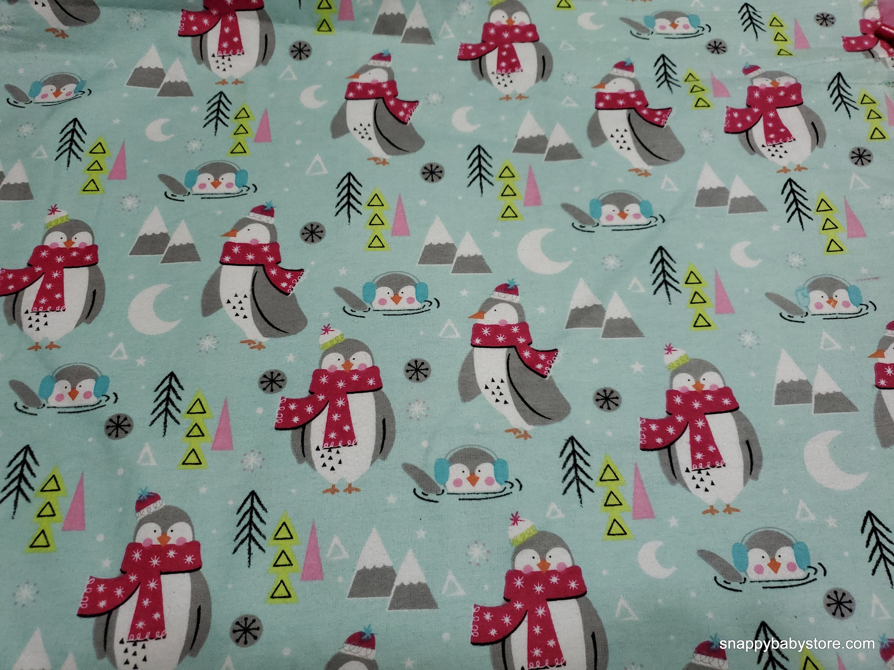 Baby fabric, Neutral Baby fabric, Mummy and baby Penguin having fun in the  artic, Grey and mint nursery fabric 100% cotton for sewing