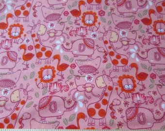 Flannel Fabric - Jungle Line Art Pink - By the yard - 100% Cotton Flannel