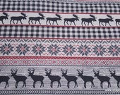 Christmas Flannel Fabric - Moose and Stag Fairisle Stripe - By the yard - 100% Cotton Flannel