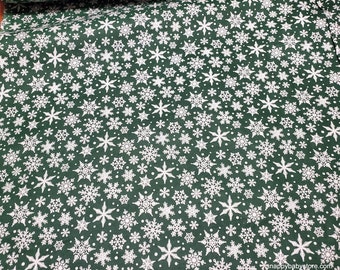 Christmas Flannel Fabric - Snowflakes Green - By the yard - 100% Cotton Flannel