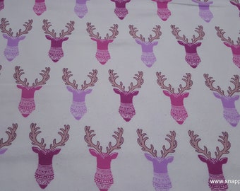 Flannel Fabric - Bright Tribal Stag - By the yard - 100% Cotton Flannel