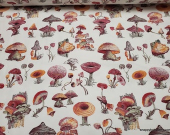 Flannel Fabric - Pretty Mushrooms - By the yard - 100% Cotton Flannel