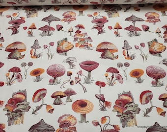 Flannel Fabric - Pretty Mushrooms - By the yard - 100% Cotton Flannel