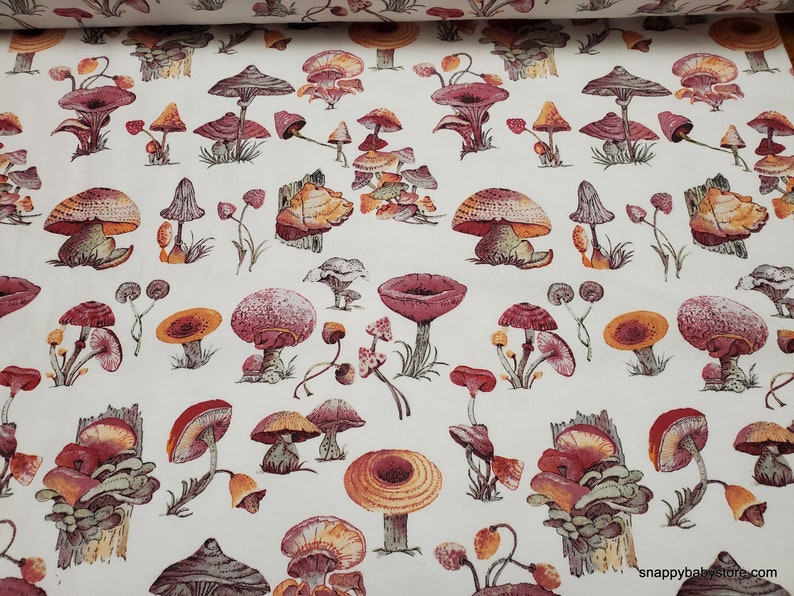 Flannel Fabric Pretty Mushrooms By the yard 100% Cotton Flannel image 1