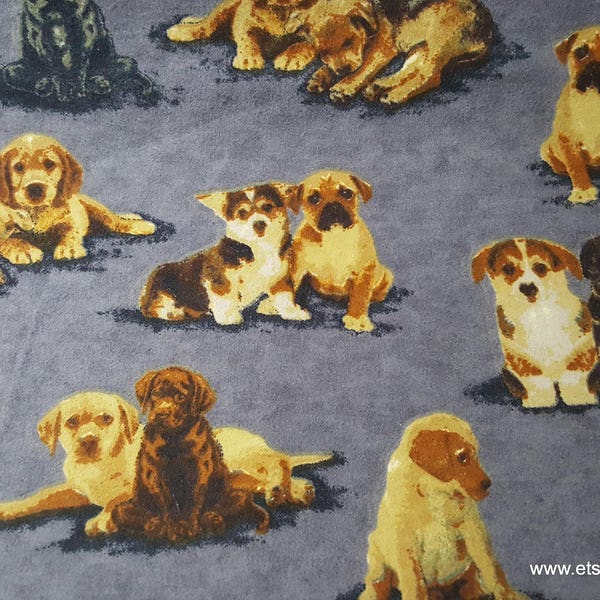 Flannel Fabric - Photo Real Pups - By the yard - 100% Cotton Flannel