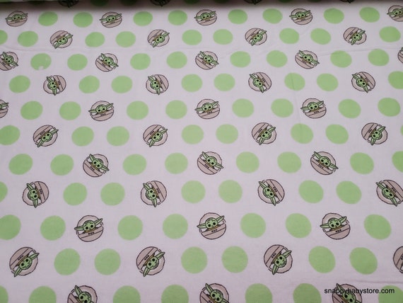 Character Flannel Fabric Star Wars Mandalorian Baby Yoda Polka Dot By  the yard 100% Cotton Flannel