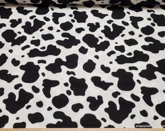 Remnant Flannel Fabric - Cow Print Black White - Choose your Size - 100% Cotton Flannel