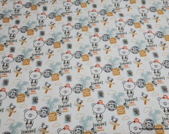 Flannel Fabric - World Traveler Bear - By the yard - 100% Cotton Flannel