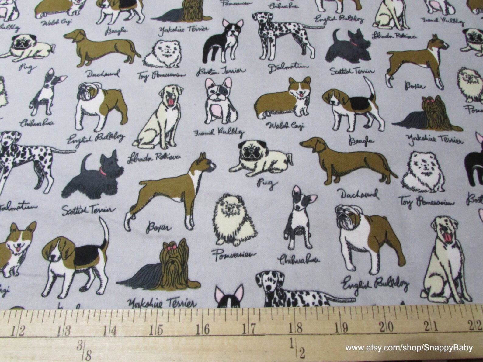 Flannel Fabric Dog Breeds By the yard 100 Cotton Etsy
