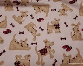 Flannel Fabric - Playful Dogs - By the yard - 100% Cotton Flannel