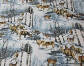 Christmas Flannel Fabric - Wintertime Deer - By the yard - 100% Cotton Flannel