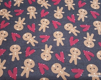 Christmas Flannel Fabric - Gingerbread Man and Hearts - By the yard - 100% Cotton Flannel