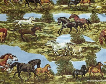 Flannel Fabric - Realistic Horses - By the Yard - 100% Cotton Flannel