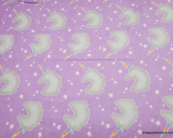 Flannel Fabric - Unicorn Head Silhouettes on Purple - By the yard - 100% Cotton Flannel