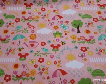 Flannel Fabric - Bloom Where You're Planted April Showers Pink - By the yard - 100% Cotton Flannel