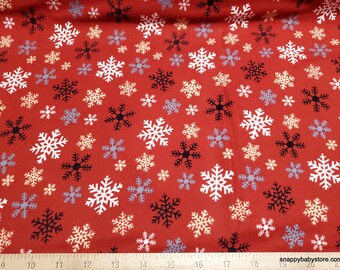 Christmas Premium Flannel Fabric - Jingle Bell Crossroads Multi Snowflake Red Premium - By the yard - 100% Premium Cotton Flannel