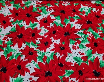 Christmas Flannel Fabric - Poinsettia on Dots  - By the yard - 100% Cotton Flannel
