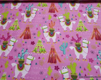 Flannel Fabric - Aztec Llama on Pink - By the yard - 100% Cotton Flannel