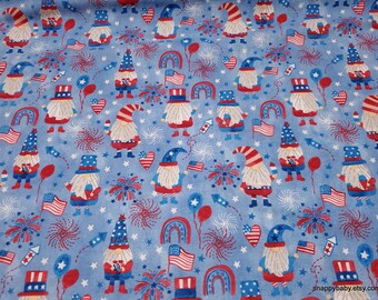 Flannel Fabric - Patriotic Gnomes - By the yard - 100% Cotton Flannel