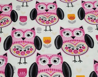 Hearts and Flowers Owl /& Company by RBD for Riley Blake Owls Pattern #F4940 Main Pink Stripe FLANNEL Rare By The Continuous HALF Yard