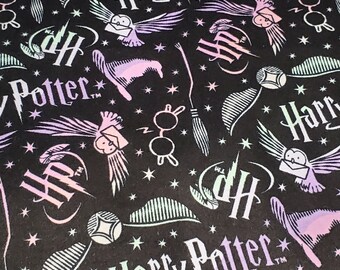 Character Flannel Fabric - Harry Potter Tossed Elements on Black - By the yard - 100% Cotton Flannel