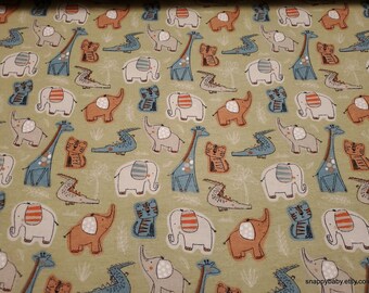 Flannel Fabric - Jungle Animals Green - By the yard - 100% Cotton Flannel