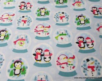 Christmas Flannel Fabric - Snowglobe Friends - By the yard - 100% Cotton Flannel