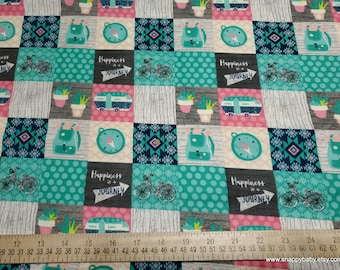 Flannel Fabric - Girl Adventure Patch - By the Yard - 100% Cotton Flannel
