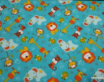 Flannel Fabric - Happy Animals Tossed - By the yard - 100% Cotton Flannel