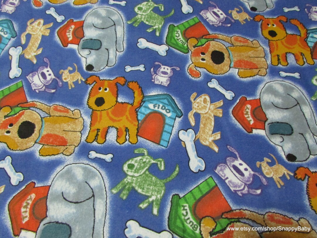 Flannel Fabric - Dogs and Doghouses - by the Yard - 100% Cotton Flannel ... - Dogs Eating Cotton Flannel