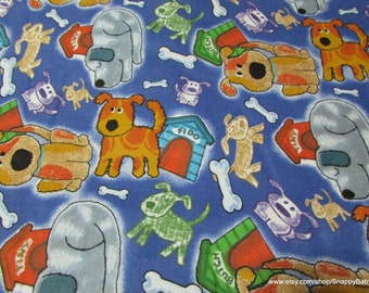 Flannel Fabric - Dogs and Doghouses - By the yard - 100% Cotton Flannel