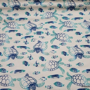 Flannel Fabric - Sea Turtles on White - By the yard - 100% Cotton Flannel