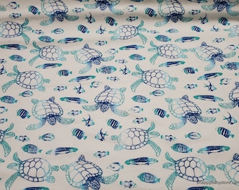 Flannel Fabric - Sea Turtles on White - By the yard - 100% Cotton Flannel