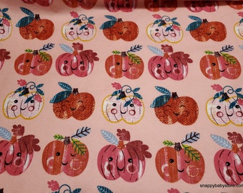 Flannel Fabric - Happy Pumpkins - By the yard - 100% Cotton Flannel