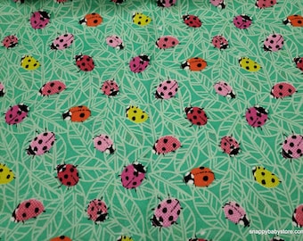 Flannel Fabric - Ladybugs Green - By the yard - 100% Cotton Flannel
