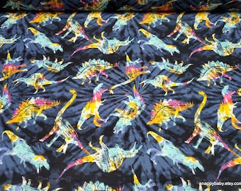 Flannel Fabric - Tie Dye Dinosaurs - By the yard - 100% Cotton Flannel