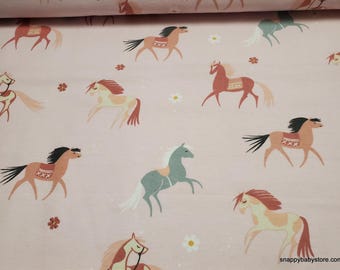 Remnant Flannel Fabric - Pretty Horses Light Pink - Choose your Size - 100% Cotton Flannel
