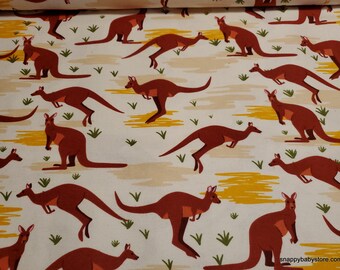 Flannel Fabric - Kangaroos - By the yard - 100% Cotton Flannel