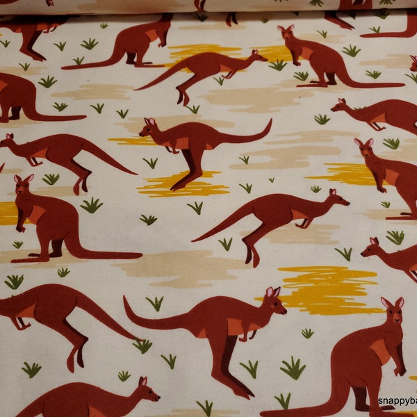 Flannel Fabric - Kangaroos - By the yard - 100% Cotton Flannel