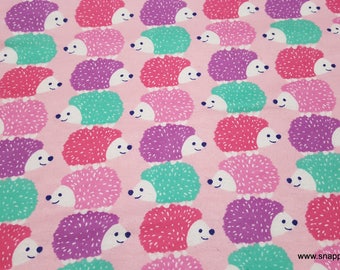 Flannel Fabric - Stacked Colorful Hedgehogs on Pink - By the yard - 100% Cotton Flannel